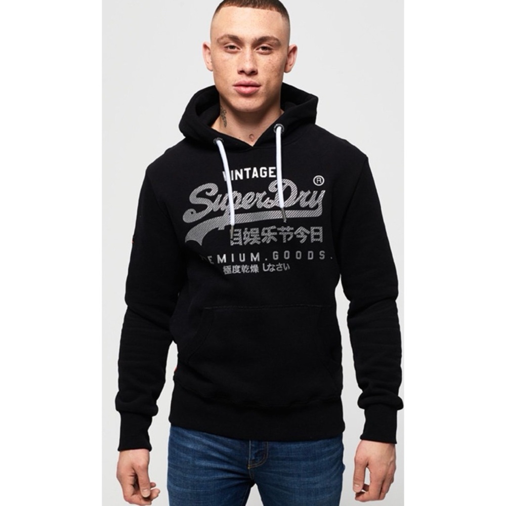 Superdry Black Vintage Logo Metallic Hoodie, 14